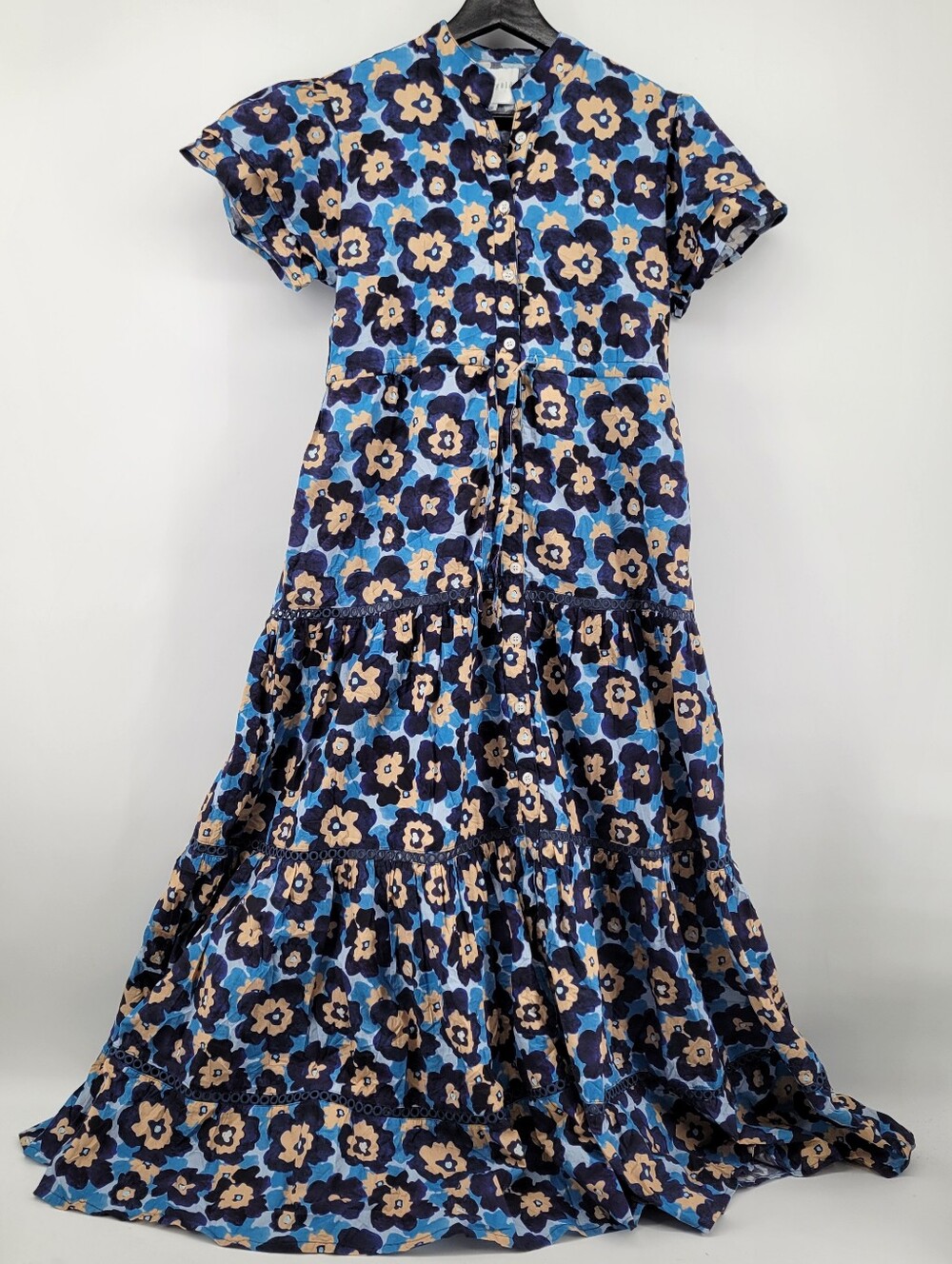 Marigold by Victoria Dunn tiered flutter sleeve maxi dress Blue Floral Size XS
